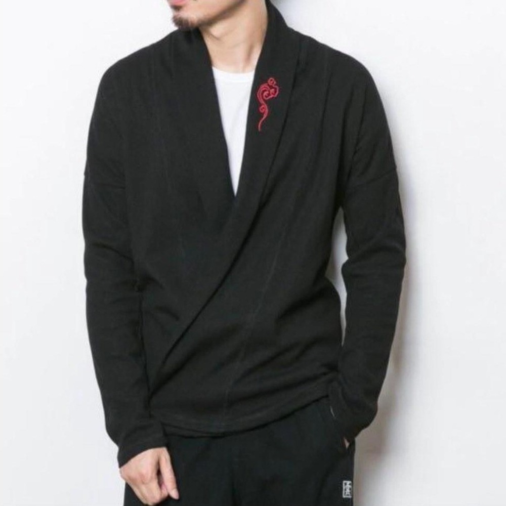 Kidoriman Toshigo Kimono Wrap Sweater Mens L Black Japanese Streetwear